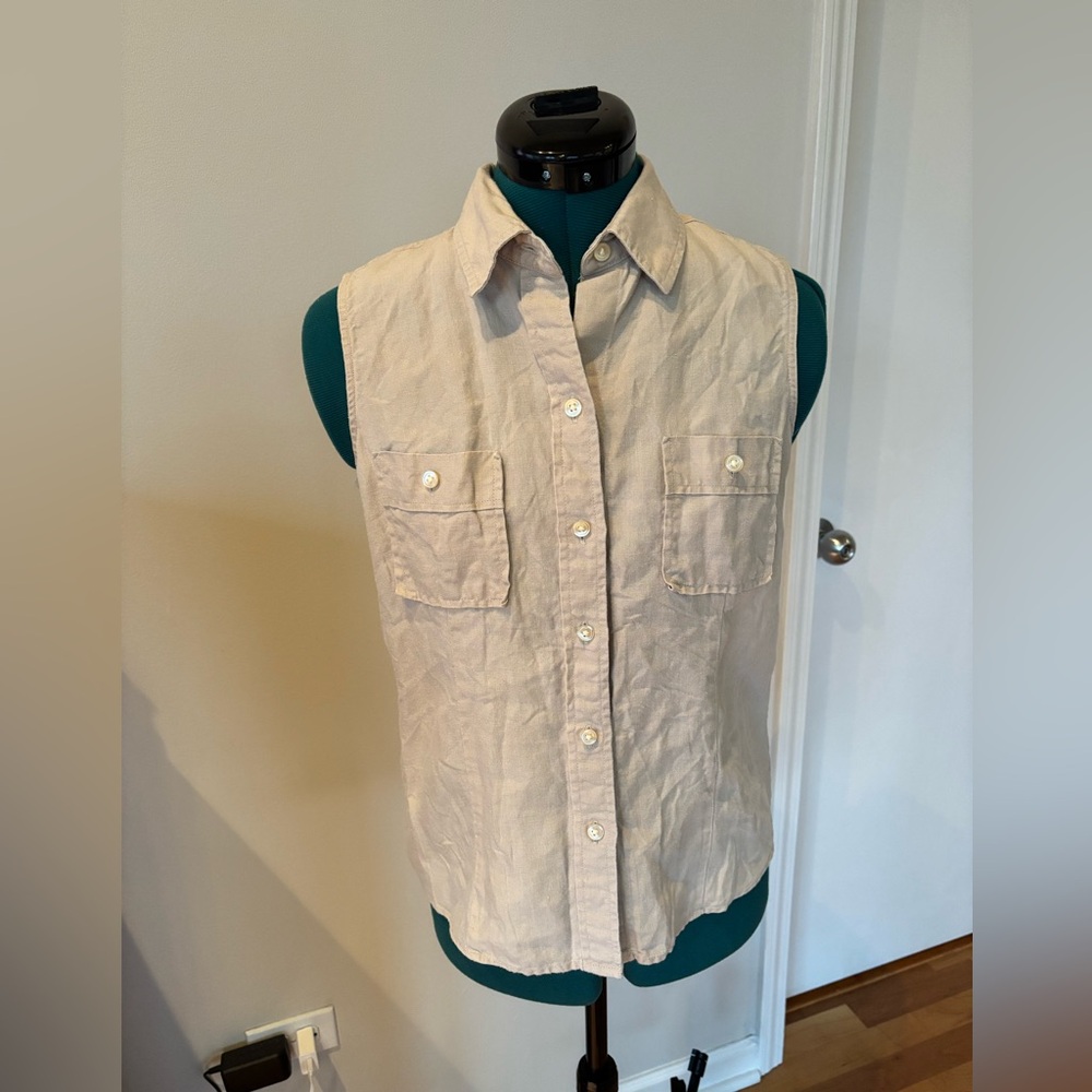 GAP Tan Sleeveless Button-Up Vest Top, 2001 100% linen